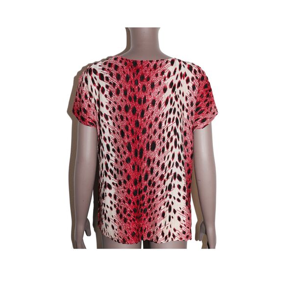 Y2K Cheetah Print Short Sleeve V Neck Stretch Blouse Top Womens VTG - Picture 2 of 3